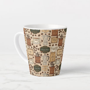 Vintage coffee pattern retro café style latte mug