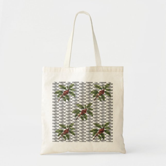 Vintage Coffee Plant Botanical Pattern Tote Bag -  (Front)