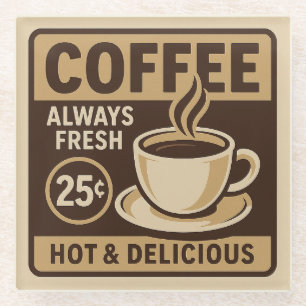 Vintage Coffee Shop Glass Coaster