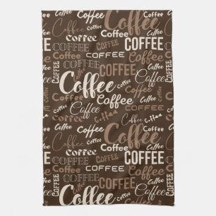 Vintage Coffee Typography Pattern (3) Tea Towel