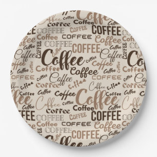 Vintage Coffee Typography Pattern (4) Paper Plate
