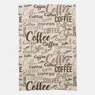 Vintage Coffee Typography Pattern (4) Tea Towel