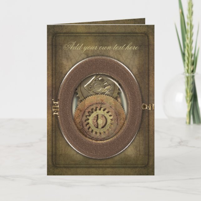 Vintage Cogs Steampunk Personalised Card (Front)