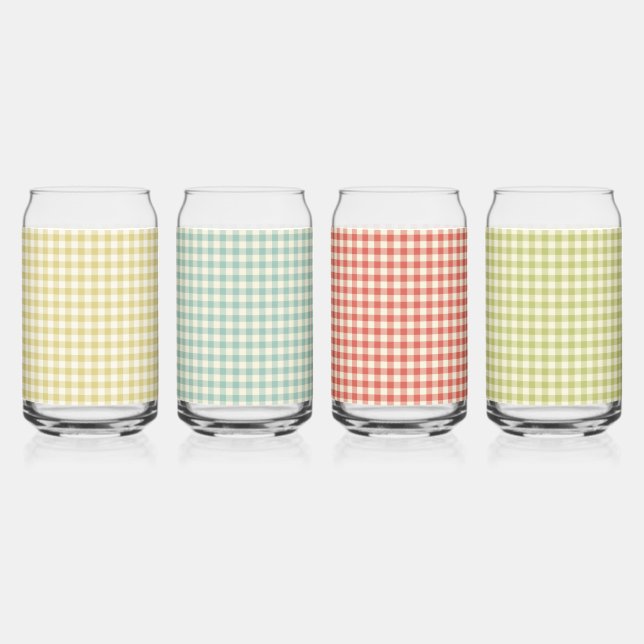 Vintage Coke Can Glasses Retro Checkered Style Set (Front)