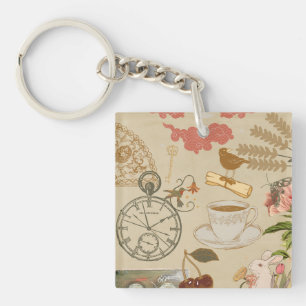 Vintage Collage Art Key Ring