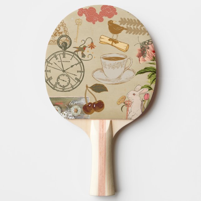 Vintage Collage Art Ping Pong Paddle (Front)