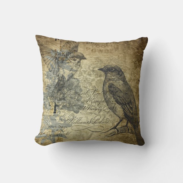 Vintage Collage Birds Cushion (Front)