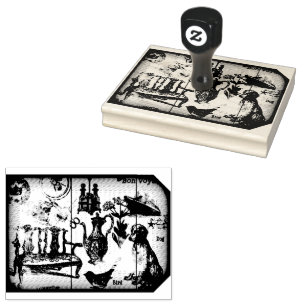Vintage Collage Dog Wood Handle Art Stamp