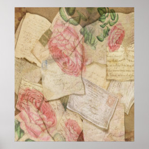 Vintage Collage, French Letters and Post Cards Poster