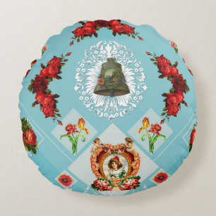 Vintage collage round cushion