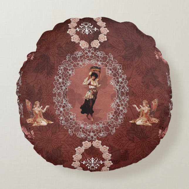 Vintage collage round cushion (Front)