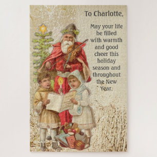 Vintage collage Santa musical Christmas message, Jigsaw Puzzle