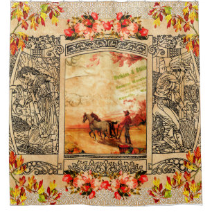 Vintage collage shower curtain