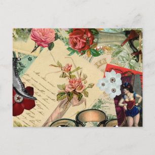 Vintage Collage with Roses and Spectacles Postcard
