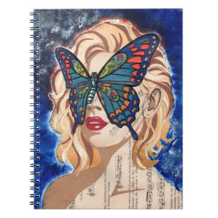 Vintage Collage Woman Portrait with Blue Butterfly Notebook