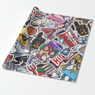 Vintage college colourful seamless pattern with fa wrapping paper