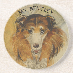 Vintage Collie Dog - Enter Your Dog's Name Coaster