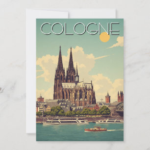 Vintage Cologne Cathedral Germany Travel Holiday Card