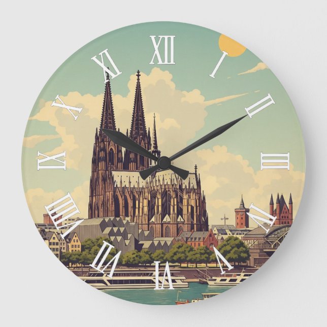 Vintage Cologne Cathedral Germany Travel Large Clock (Front)