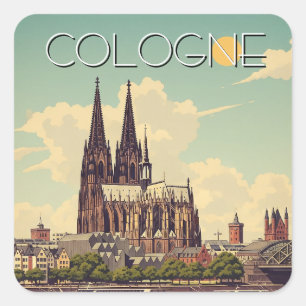 Vintage Cologne Cathedral Germany Travel Square Sticker