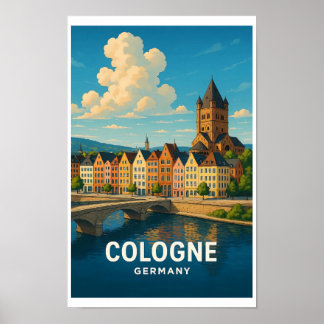 Vintage Cologne Germany Travel Poster - Colourful