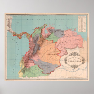 Vintage Colombia Map (1890) Poster