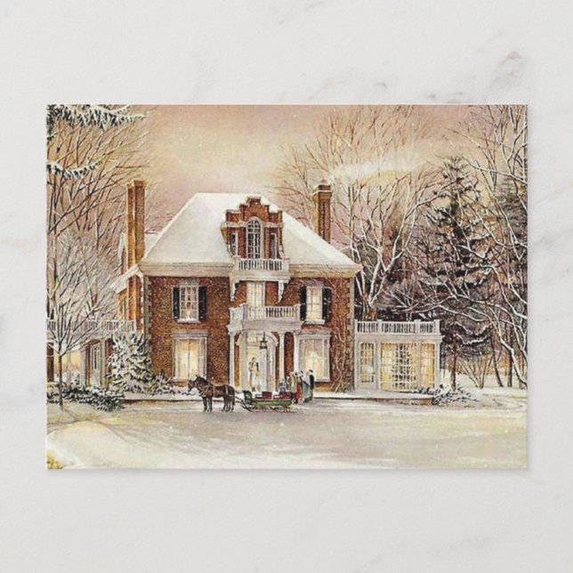 Vintage Colonial Christmas Holiday Postcard (Front)