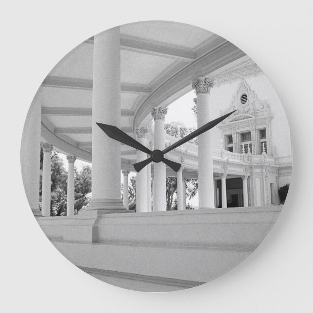 Vintage Colonnade Black & White Architecture Photo Large Clock (Front)