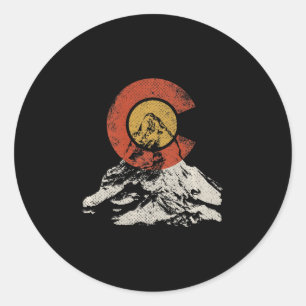 Vintage Colorado Flag Mountain Sunset Outdoor Hiki Classic Round Sticker