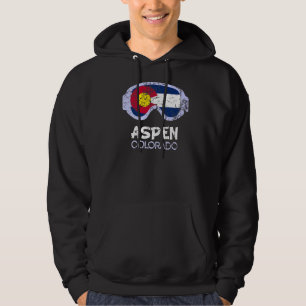 Vintage Colorado Flag Skiing Goggle Aspen Mountain Hoodie