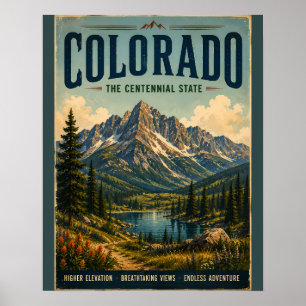 Vintage Colorado Landscape Poster with Majestic Mo