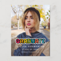 Vintage colorful 80s graduation photo announcement