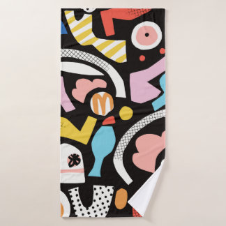 vintage colorful abstract shape illustration motif bath towel