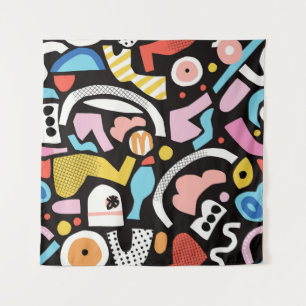 vintage colorful abstract shape illustration motif tapestry