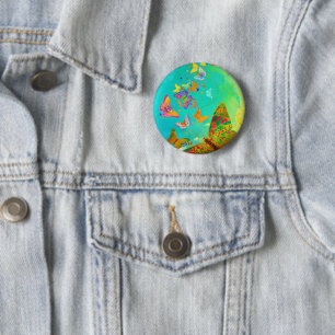 Vintage Colorful Butterfly Gold Glitter Watercolor 6 Cm Round Badge