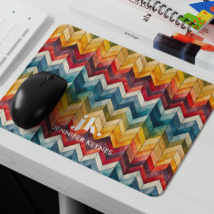 Vintage Colorful Chevron Monogram rainbow Mouse Pad