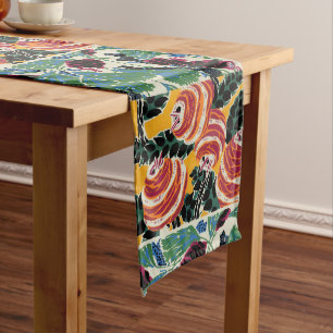 Vintage Colorful Flowers and Leaves Art Nouveau Long Table Runner