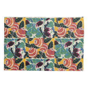 Vintage Colorful Flowers and Leaves Art Nouveau Pillowcase