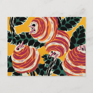Vintage Colorful Flowers and Leaves Art Nouveau Postcard