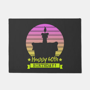 Vintage Colorful Happy 60th birthday Cake Doormat