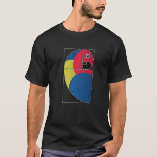 Vintage Colorful Macaw Parrot In Fibonacci Golden  T-Shirt