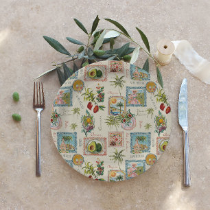 Vintage Colorful Mexican Travel Print Paper Plate