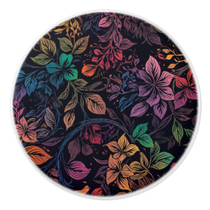 Vintage colorful Rainbow Floral Ceramic Knob