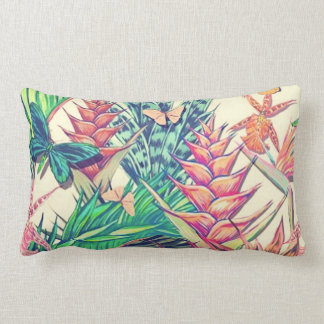Vintage colorful tropical botanical floral and but lumbar cushion