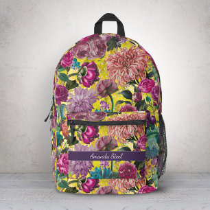 Vintage colorful yellow Floral monogrammed Printed Backpack