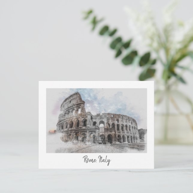 Vintage Colosseum Postcard – Rome Travel Art  (Standing Front)