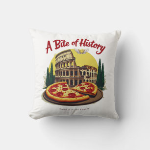 Vintage Colosseum Rome & Neapolitan Pizza Art Cushion