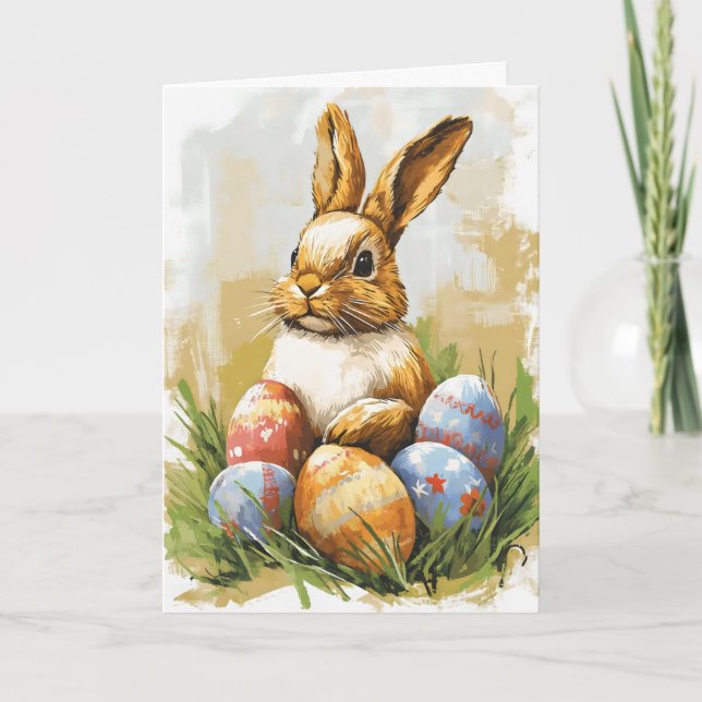 Vintage Colour Easter Rabbit Holiday Card (Front)