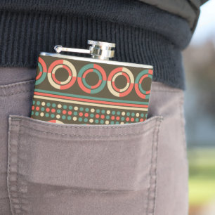 Vintage Colour Geometric Shape Pattern Hip Flask