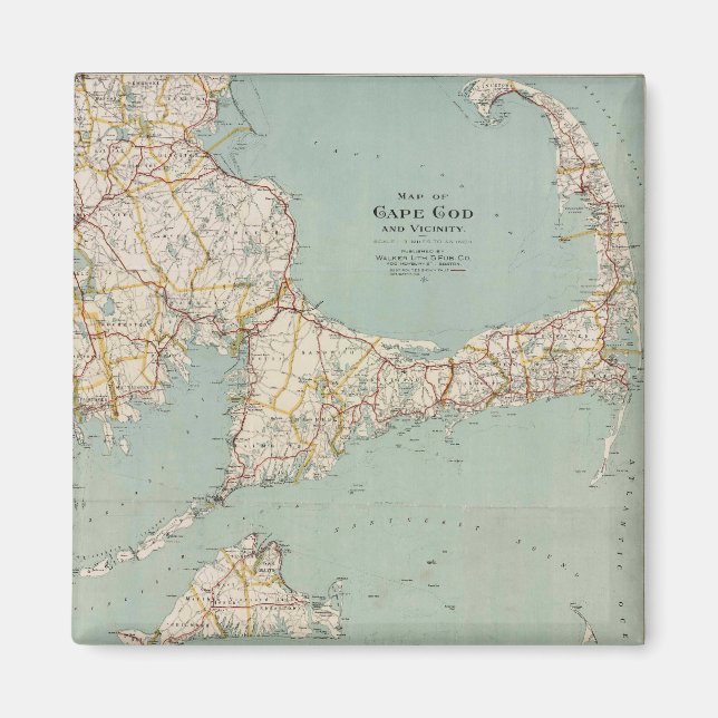 Vintage colour map of Cape Cod, Massachusetts Magnet (Front)